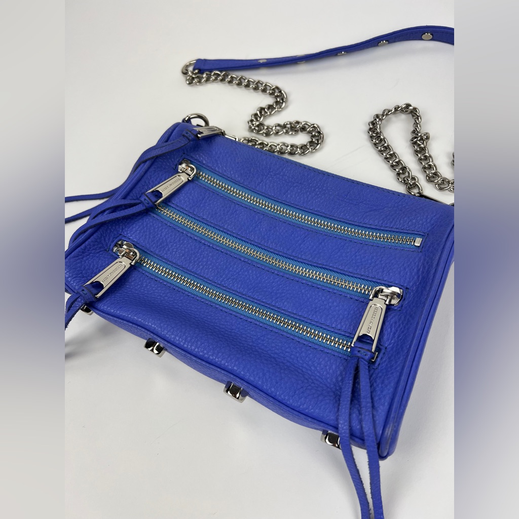 Rebecca Minkoff 5-Zip Crossbody Leather Moto Bag (Bright Blue W/Silver Hardware)